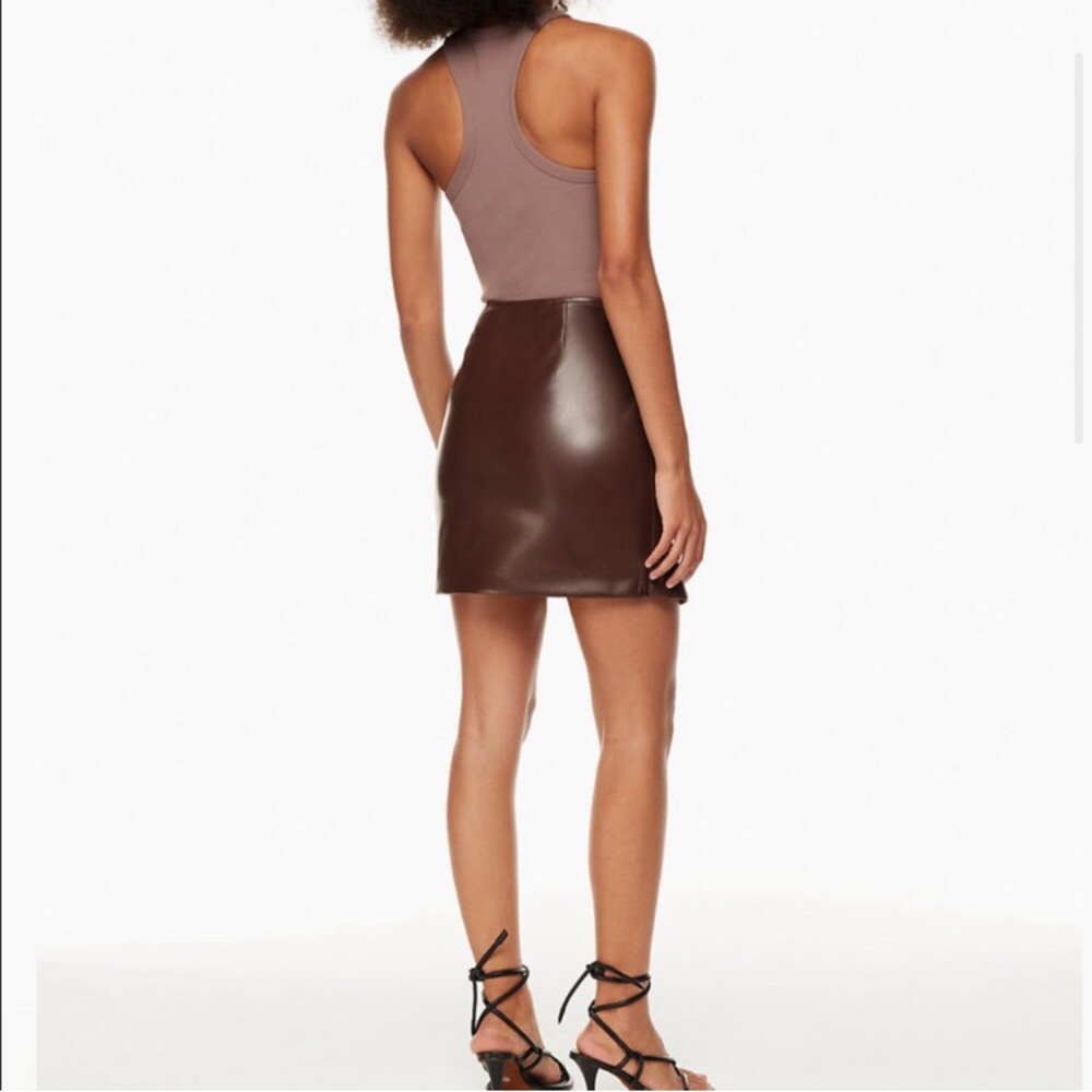 Babaton Brown Faux Leather Wrap Mini Skirt - Picture 2 of 10